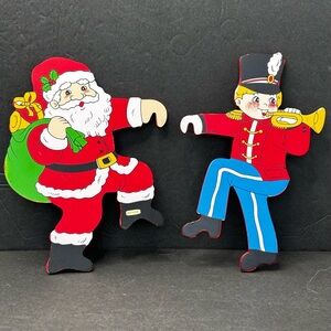 Vtg Santa And Toy Soldier Christmas Hangable Ornaments Ladder Climbers